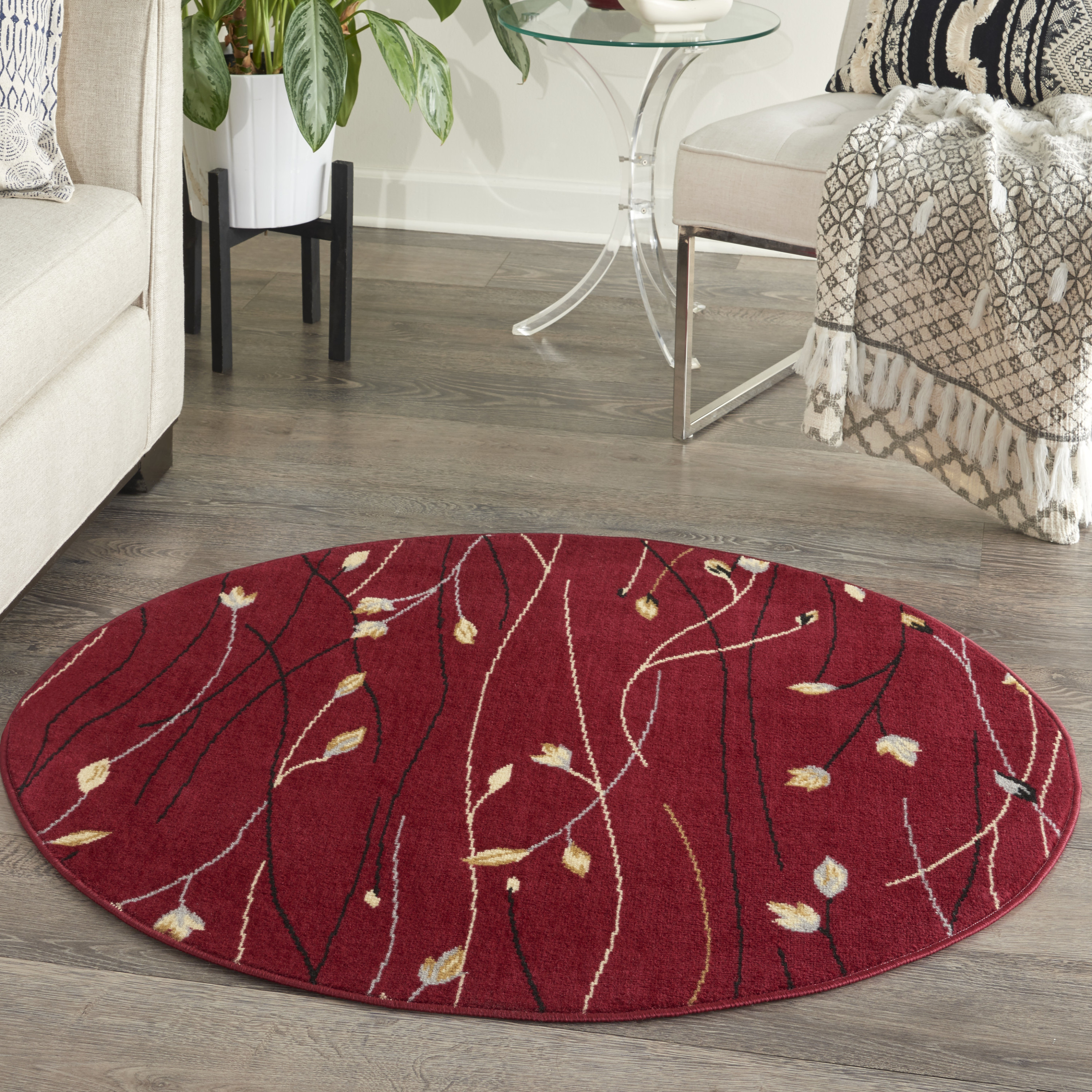 Nourison Grafix 4' x Round Red Contemporary Indoor Rug
