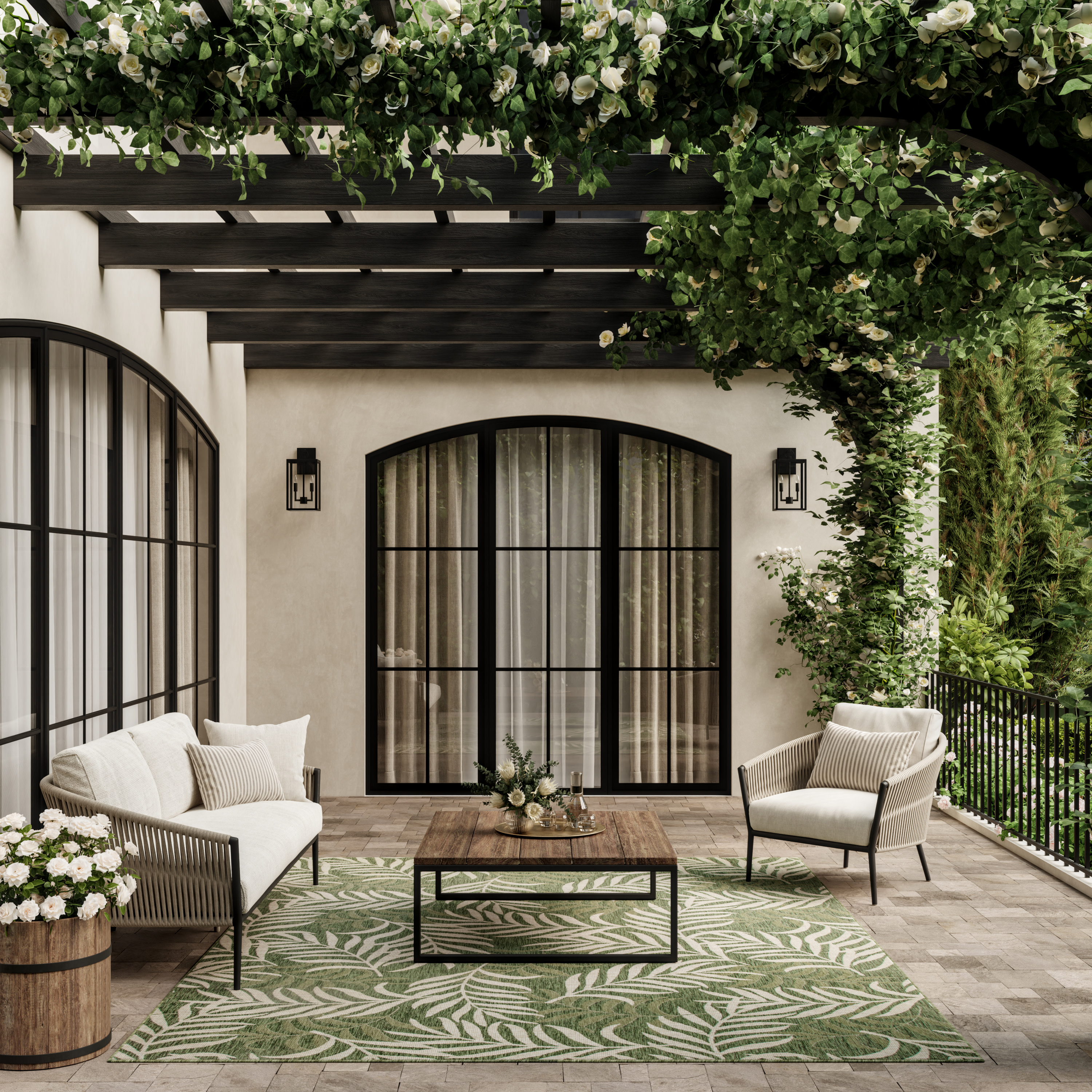 Nourison Garden Oasis 6' x 9' Green Ivory Outdoor Rug
