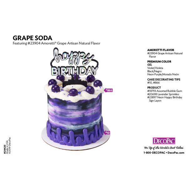 Amoretti Grape Flavor Cake Decorating Instruction Card