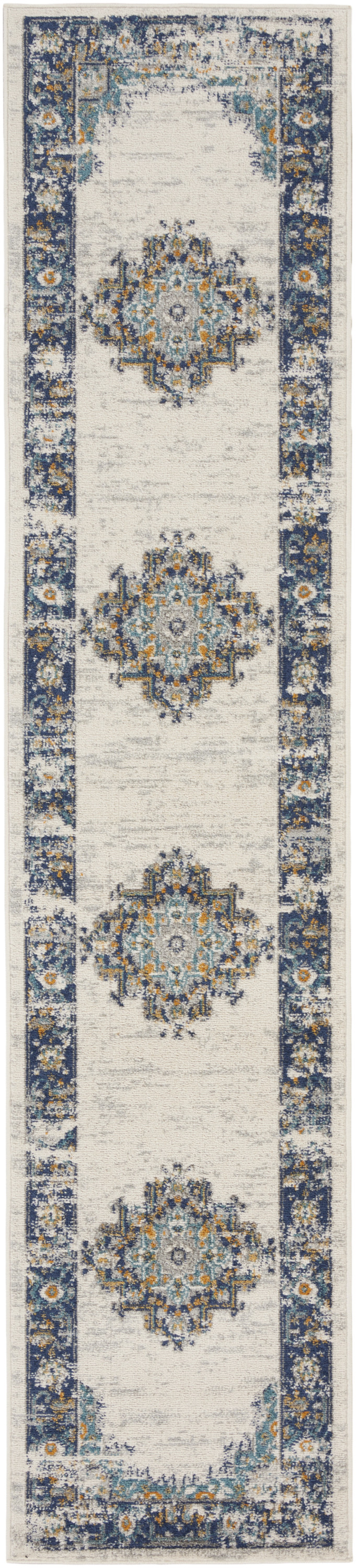 Nourison Passion 2'2" x 10' Ivory Grey Blue Vintage Indoor Rug