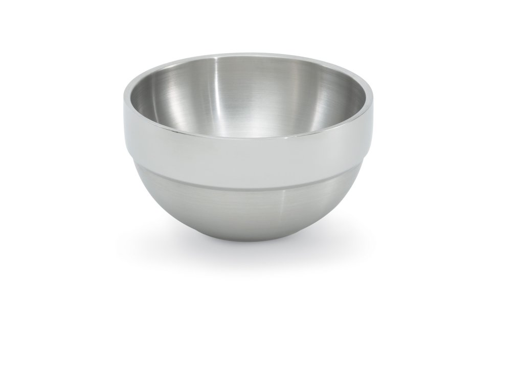 1 7/10-quart round double-wall stainless steel serving bowl in satin finish with contrasting mirror-finish rings