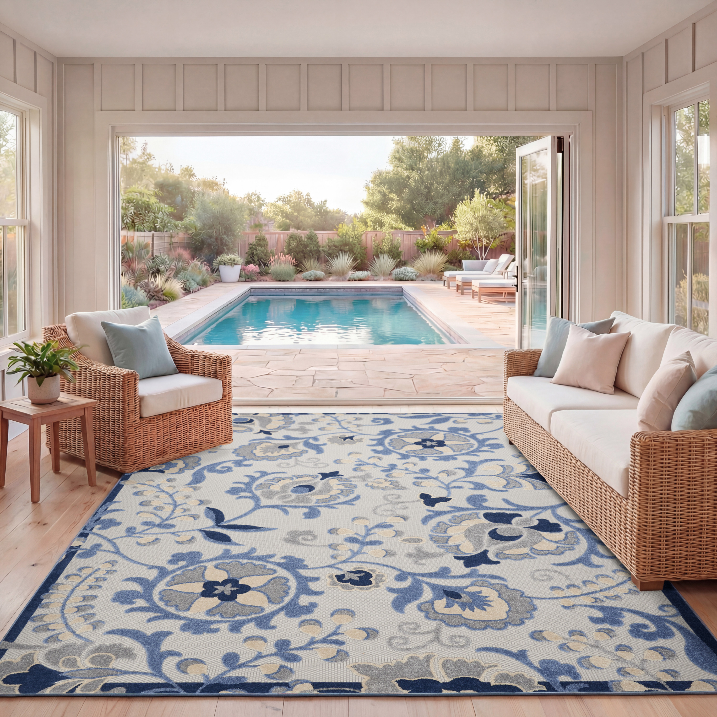 Nourison Aloha 7' x 10' Blue Grey Farmhouse Rug