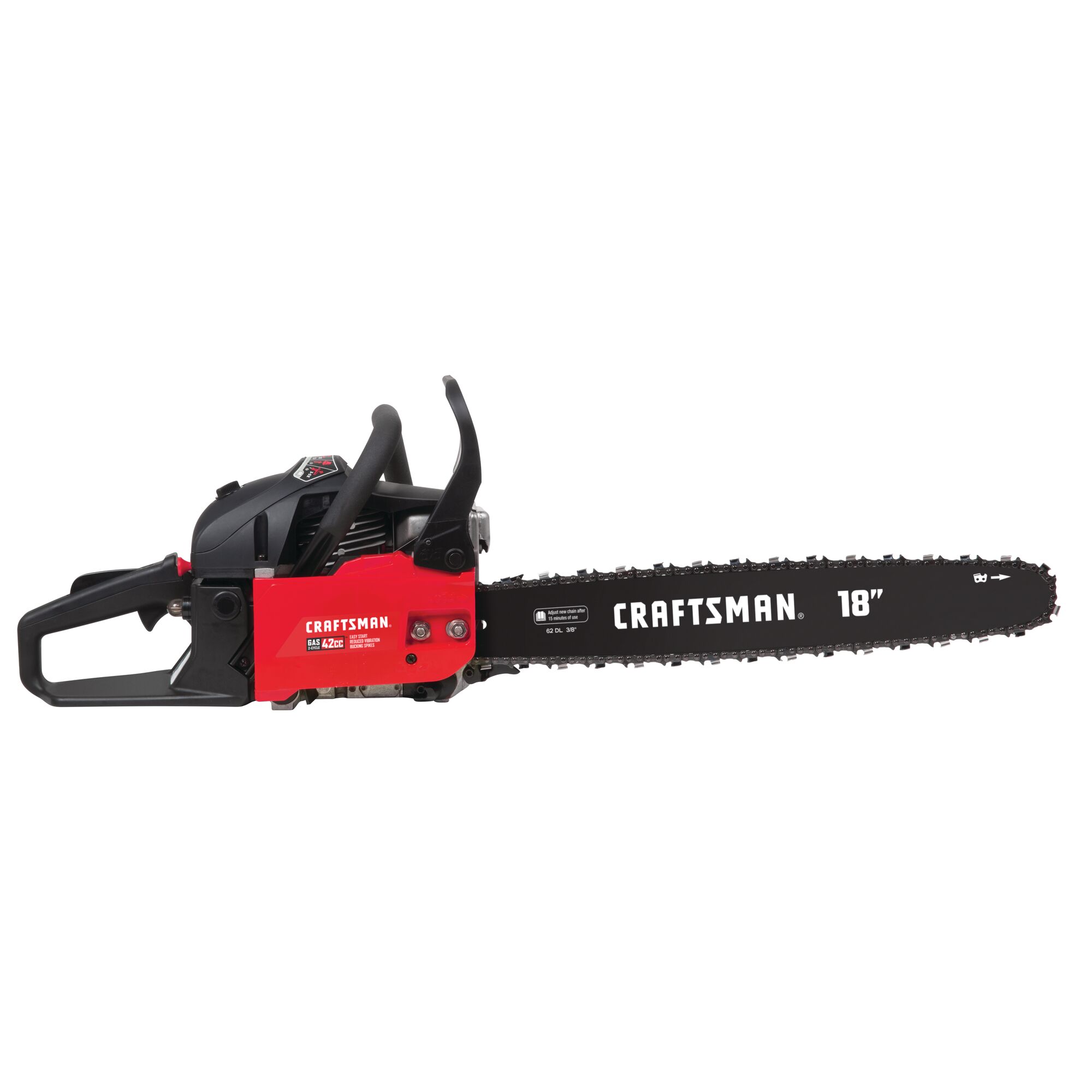 Left profile of 18 inch Gas chainsaw.
