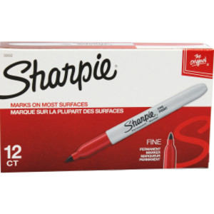 Fine Point Permanent Marker, Red, Box of 12
