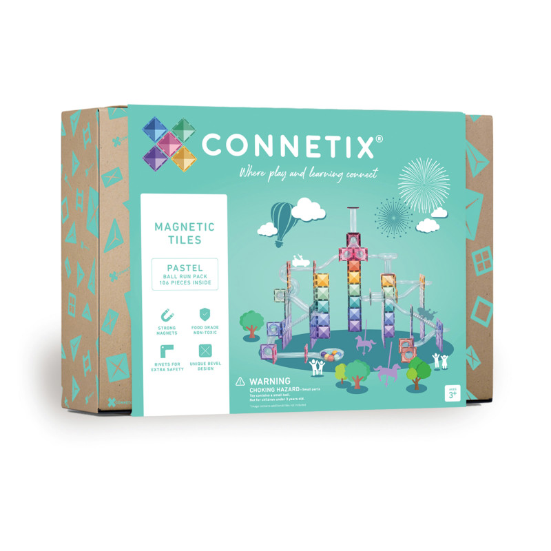 Magnetic Tiles Pastel Ball Run Pack, 106 Pieces