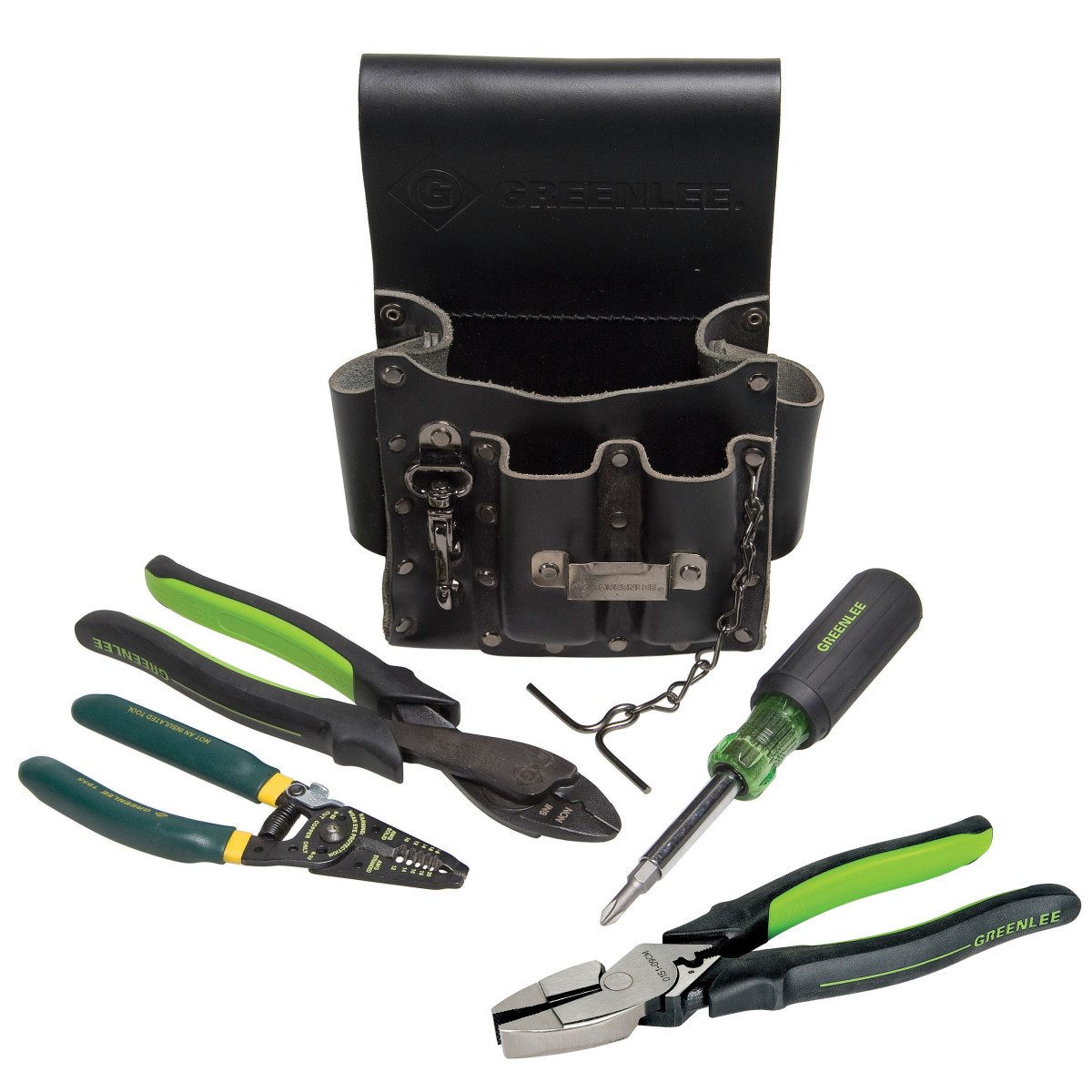 5 Pocket Leather Pouch, Wire Stripper, 9 IN Side-Sutting Pliers, Terminal Crimping Tool, 6-in-1 Multi-Tool
