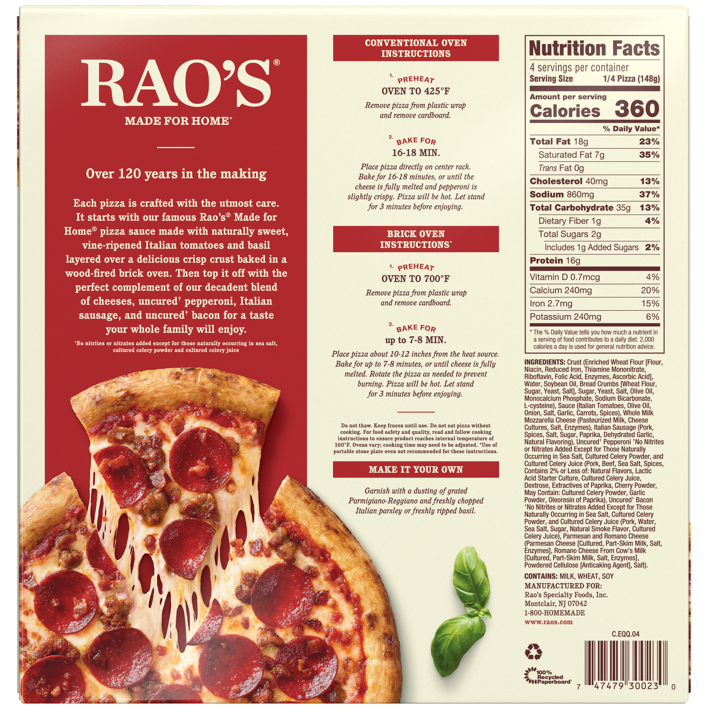 Meat Trio Frozen Pizza, 20.8 oz - Back Image