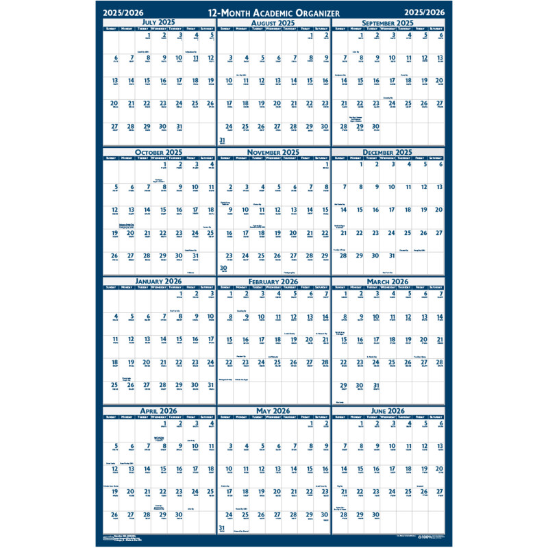 Laminated Wipe Off Wall Academic Calendar, Reversible, 18" x 24"