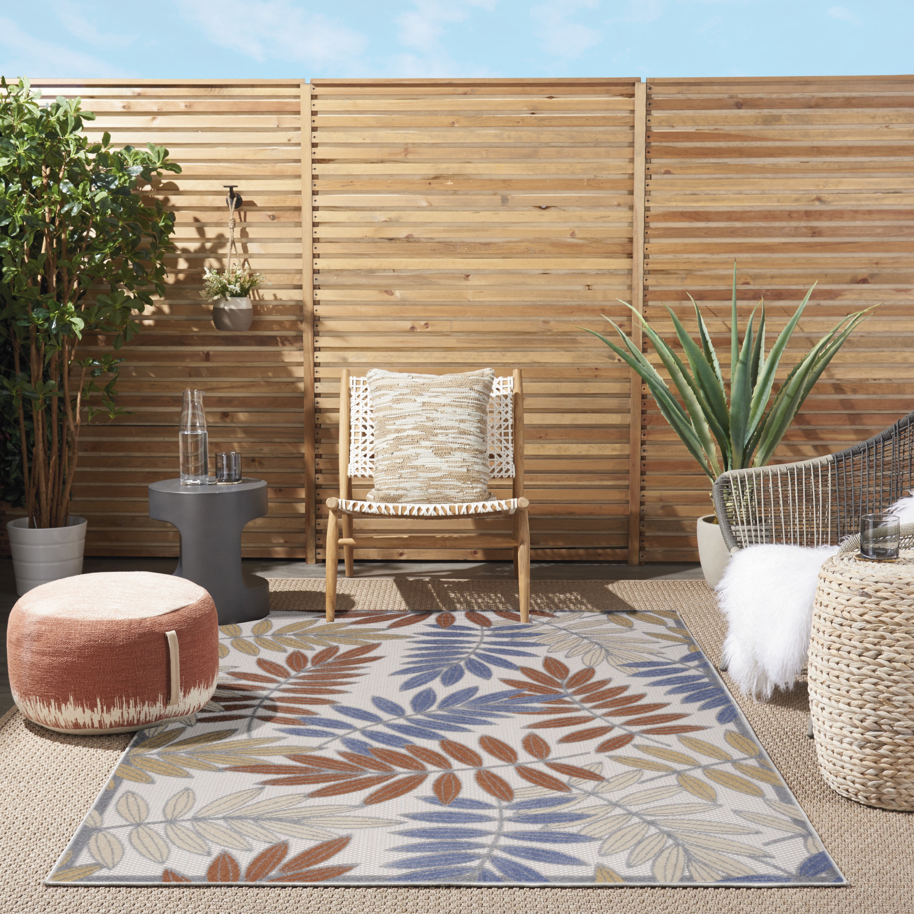 Nourison Aloha 6' x 9' Blue Mocha Outdoor Rug
