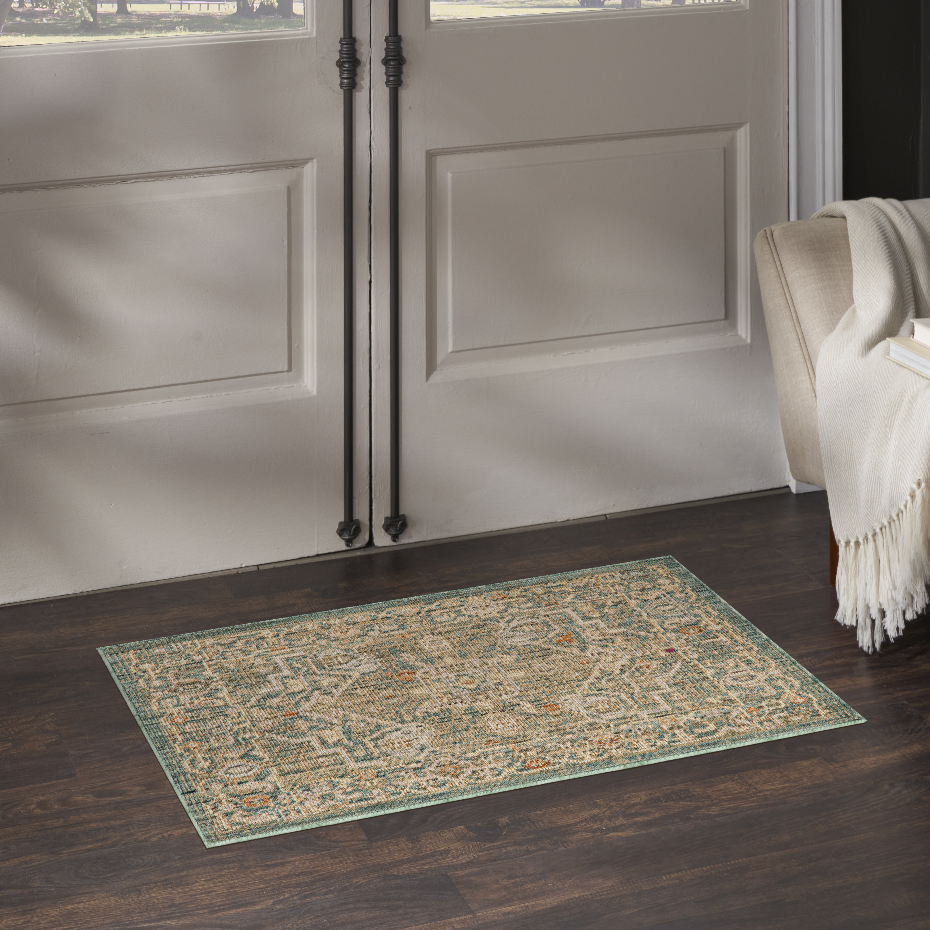 Nourison Antique Bloom 2' x 3' Teal Vintage Indoor Rug