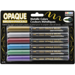 Opaque Brush Markers, Metallic Colors, Pack of 6