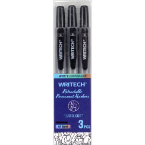Retractable Dry Erase Markers, Black, Fine Point, 3-Pack