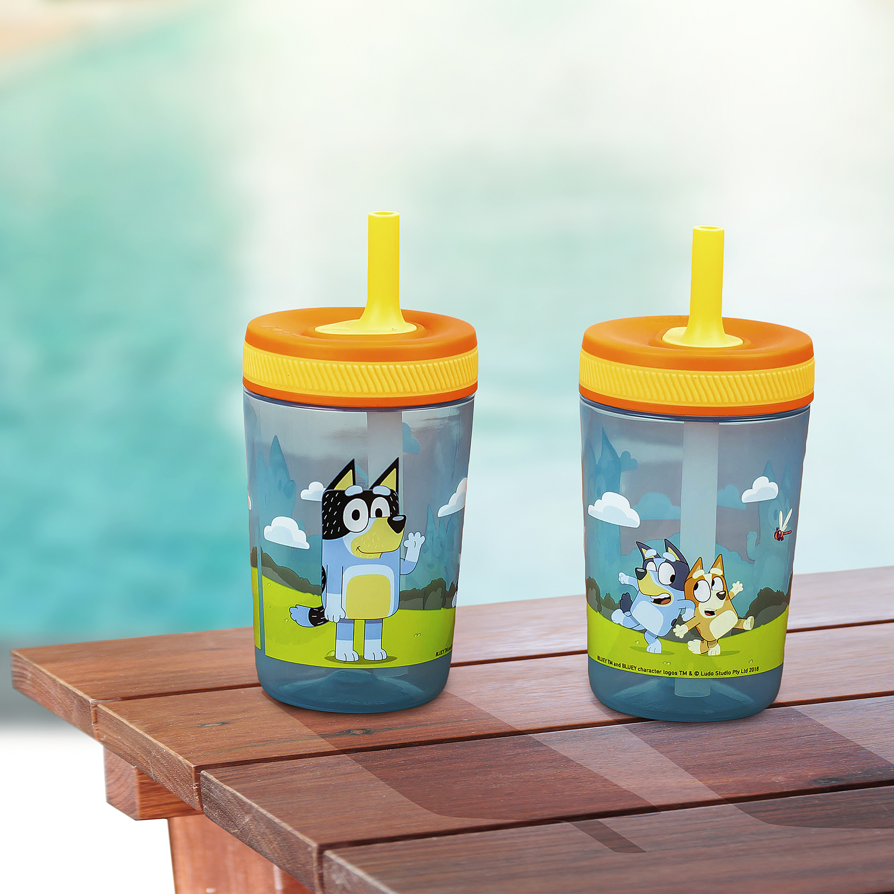 Bluey 15  ounce Plastic Tumbler with Lid and Straw, Bandit Healer and Chilli Heeler, 2-piece set slideshow image 4