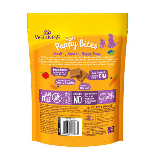 Wellness Puppy Bites Soft Lamb & Salmon back packaging