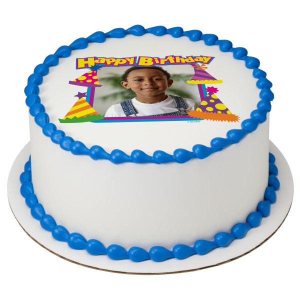 Happy Birthday Party Hats PhotoCake® Edible Image® Frame