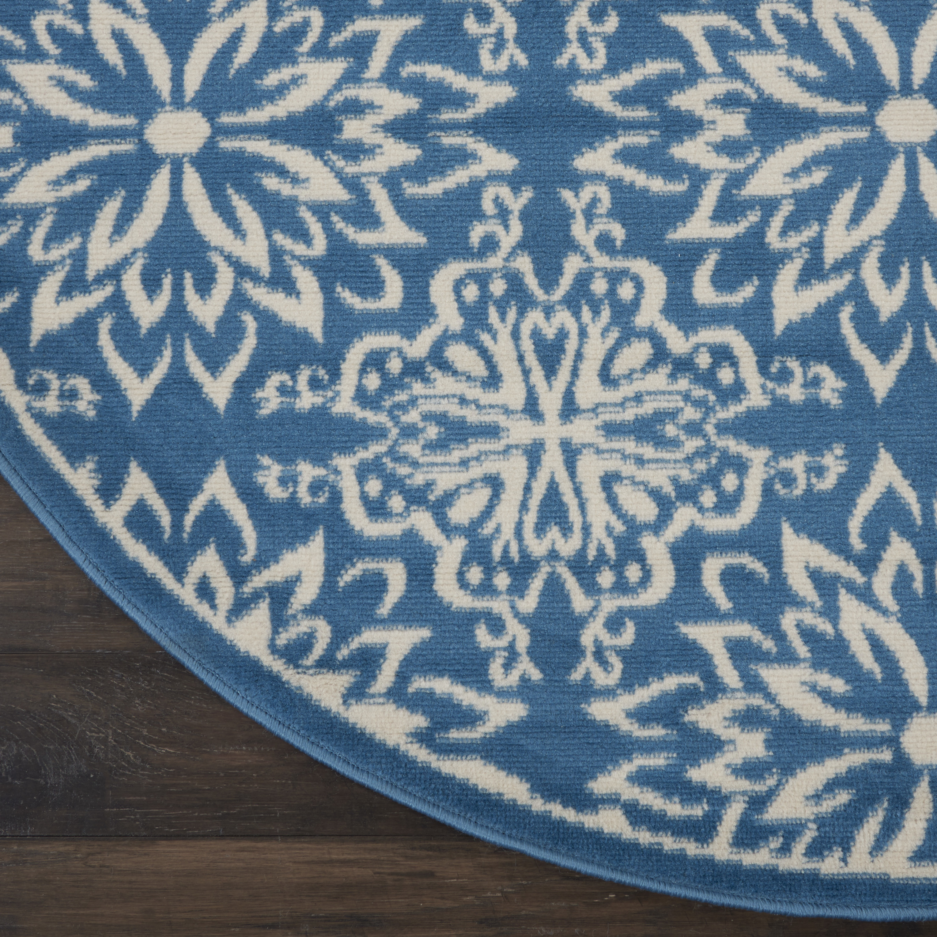 Nourison Jubilant 5'3" x Round Ivory Blue Farmhouse Indoor Rug