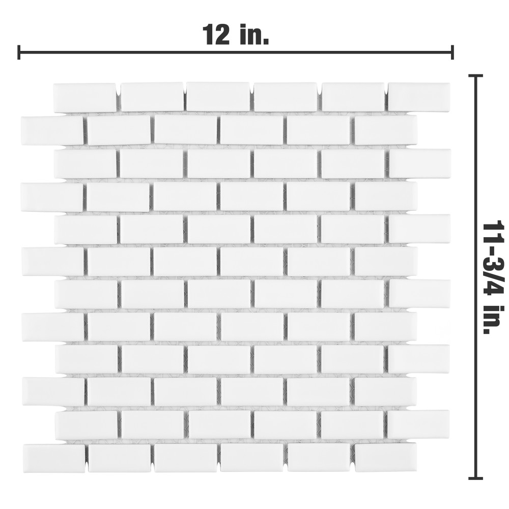 Hudson Subway White 11-3/4 in. x 12 in. Porcelain Mosaic Tile
