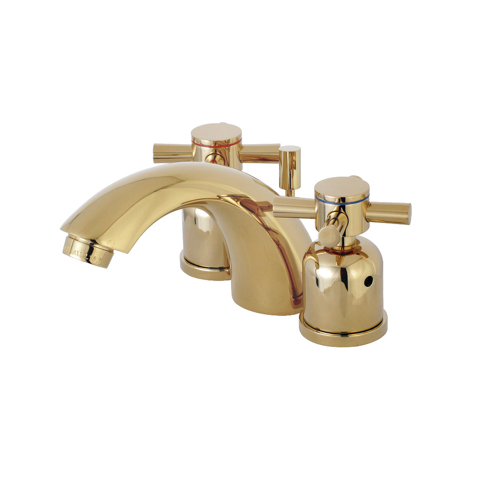 Two-Handle 3-Hole Deck Mount Mini-Widespread Bathroom Faucet with Pop-Up Drain, Polished Brass with 4 Finish Options