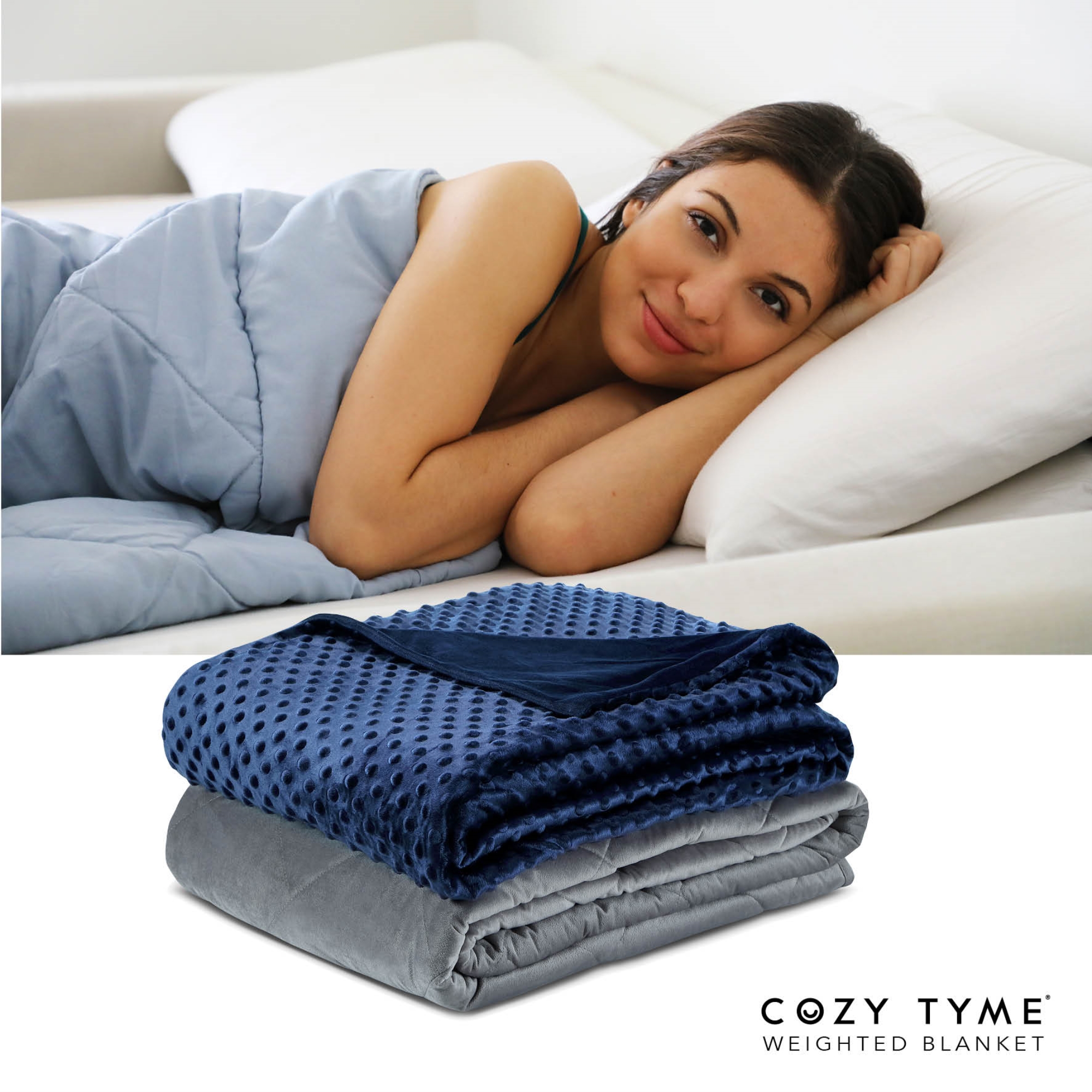 Cozy Tyme Navy Duvet: 100% Polyester, Blanket: 100% Cotton Throws 12 Pound Calm Sleeping