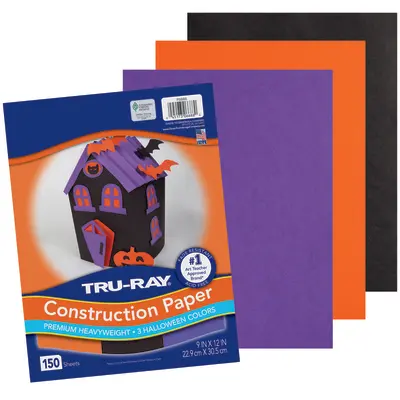 Tru-Ray Premium Construction Paper, Halloween Colored Paper, 3 Assorted Colors, 9” x 12”, 150 Sheets