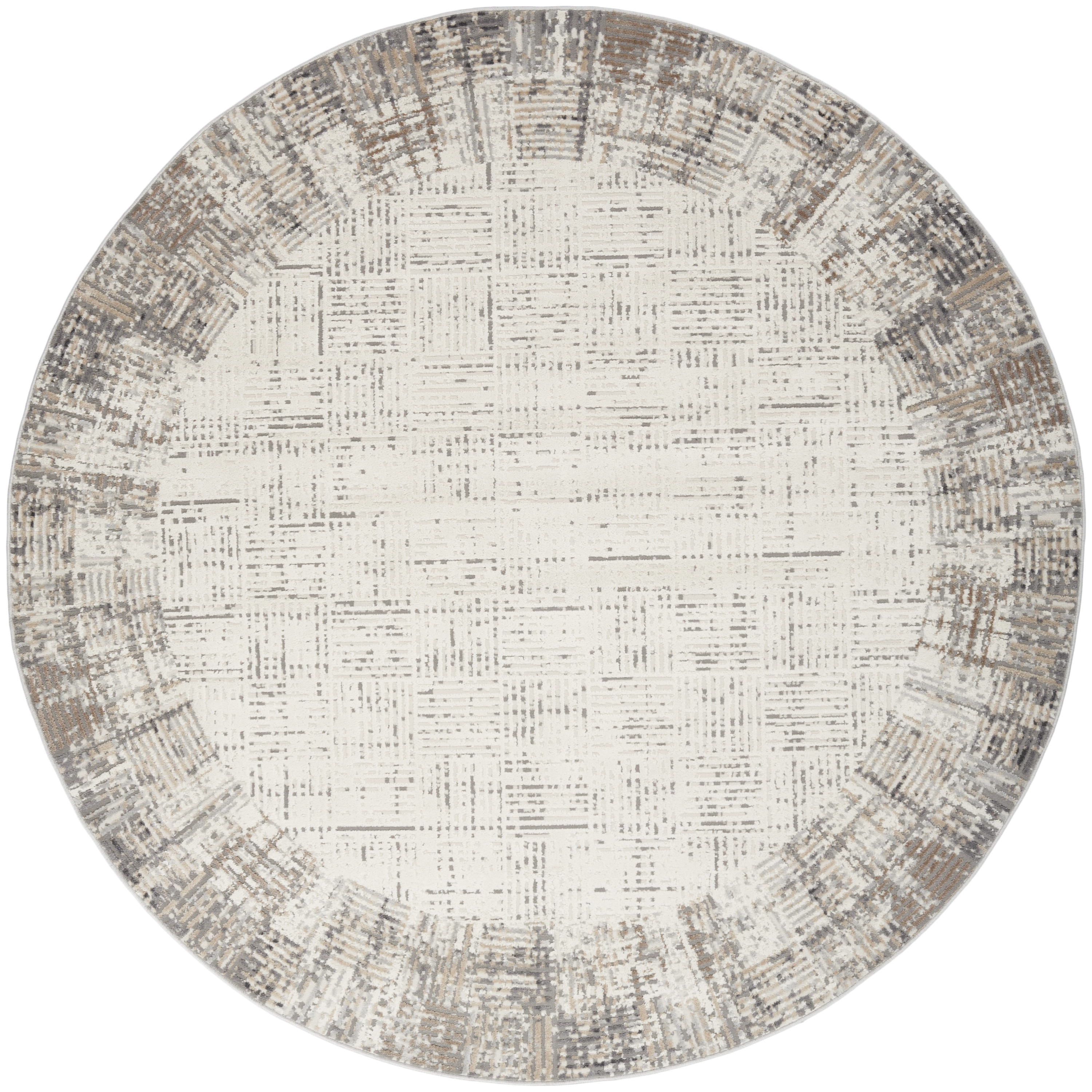 Nourison Elation 7’10” x Round Ivory Grey Modern Indoor Rug