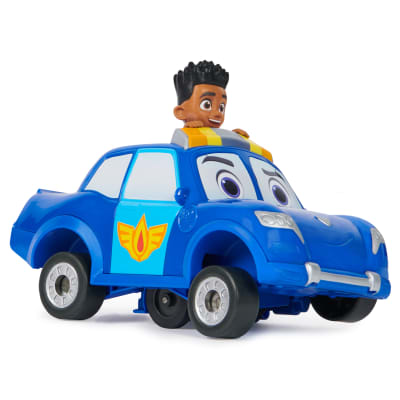 Disney Junior Firebuds, Véhicule à rétrofriction Jayden et Piston avec effet tournoyant, jouets pour filles et garçons à partir de 3 ans
