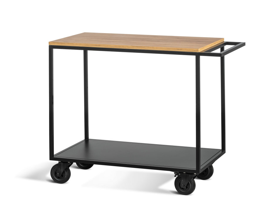 Two-level service trolley with wooden top