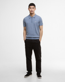 Maverick Mouline Knitted Polo Shirt Cool Blue