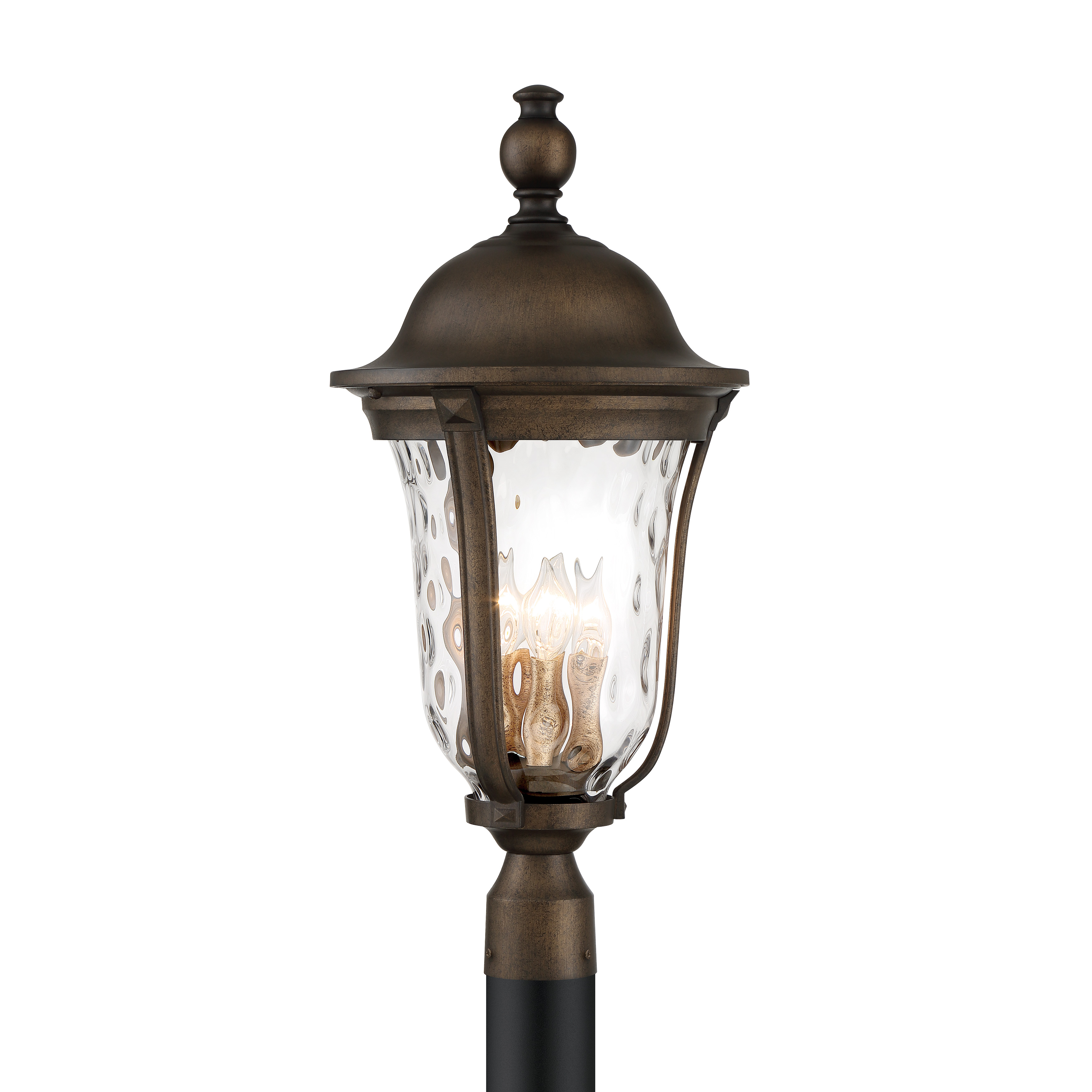 4 Light Post Mount in Tauira Bronze and Alder Silver Finish with Clear Hammered Glass - alternate view