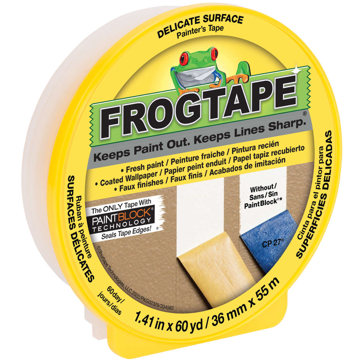 FrogTape® Delicate Surface Painter's Tape - Yellow, 1.41 in. x 60 yd.