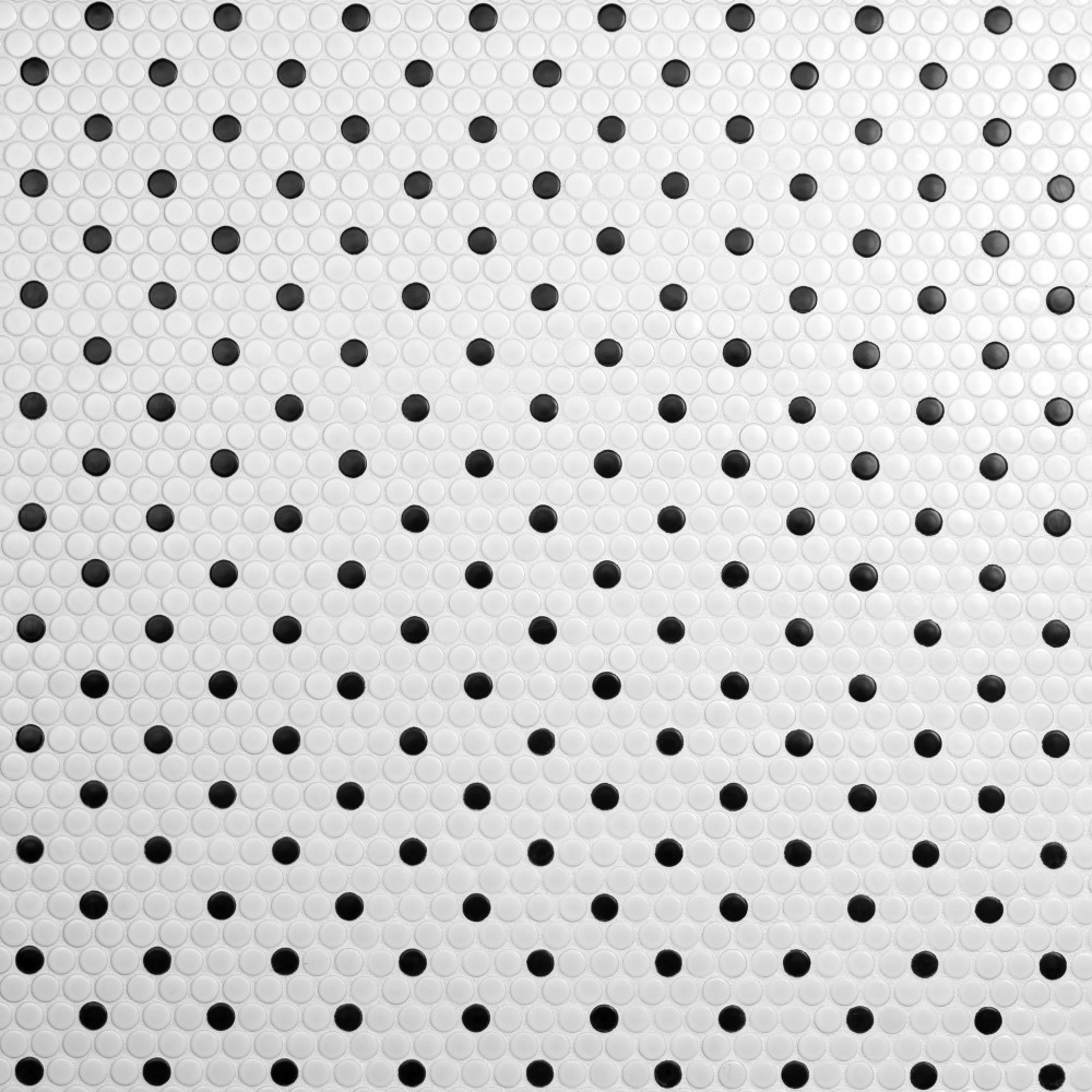 Metro Penny Matte White w/Black Dot 9.75x11.5 Round Porcelain Floor and Wall Digital Pattern