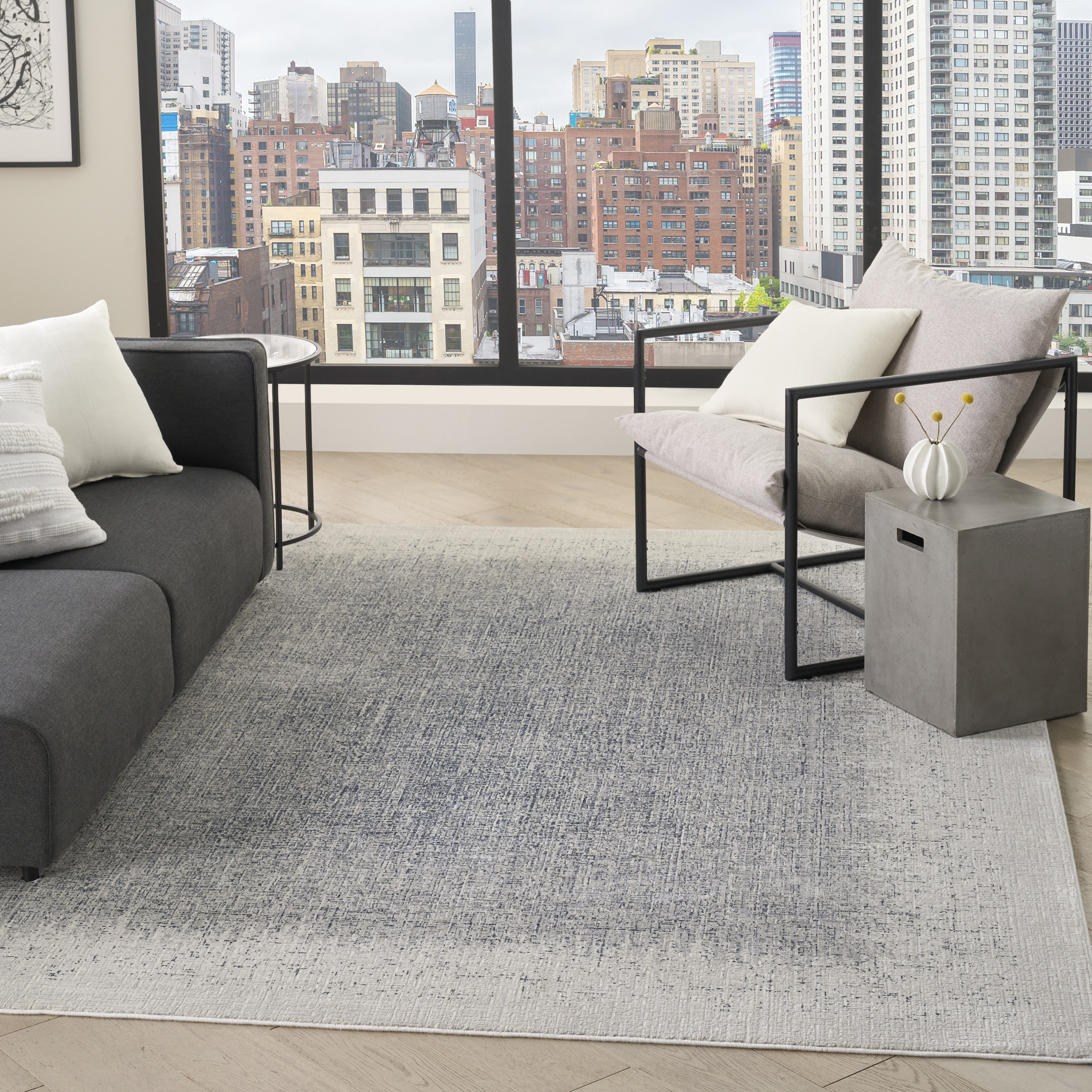 DKNY Grand Street 9' x 12' Ivory Blue Modern Indoor Rug