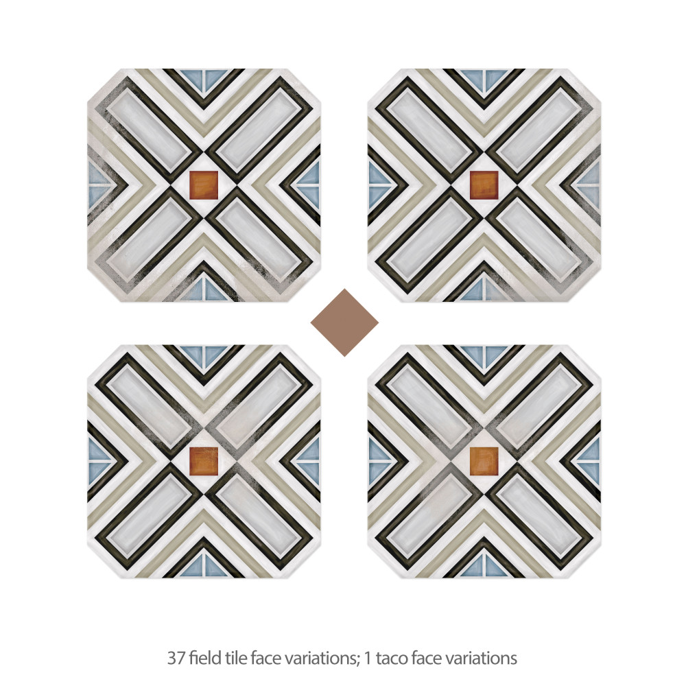 Vaudeville Octagon Deco Ritter with Taco Marron 7-7/8 in. x 7-7/8 in. Porcelain Floor and Wall Tile