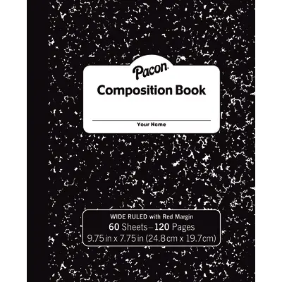 Pacon  Composition Book, Black Marble, 3/8 in ruled with margin 9-3/4