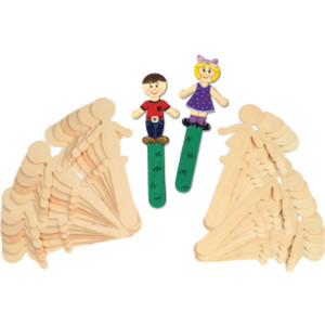 Natural Wood Craft Sticks, People, 5-1/2" Tall, 36 Pieces