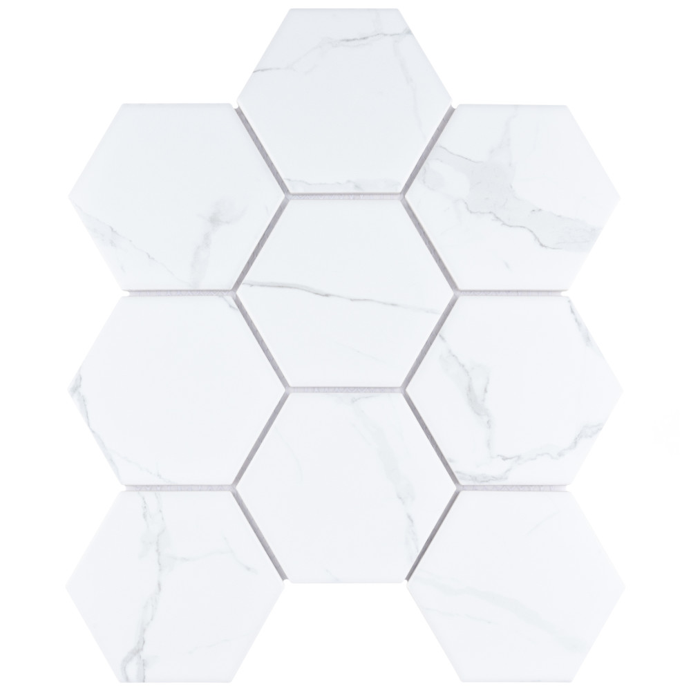 Carrione Super Hex Matte Carrara 10 in. x 11-1/2 in. Porcelain Mosaic Tile