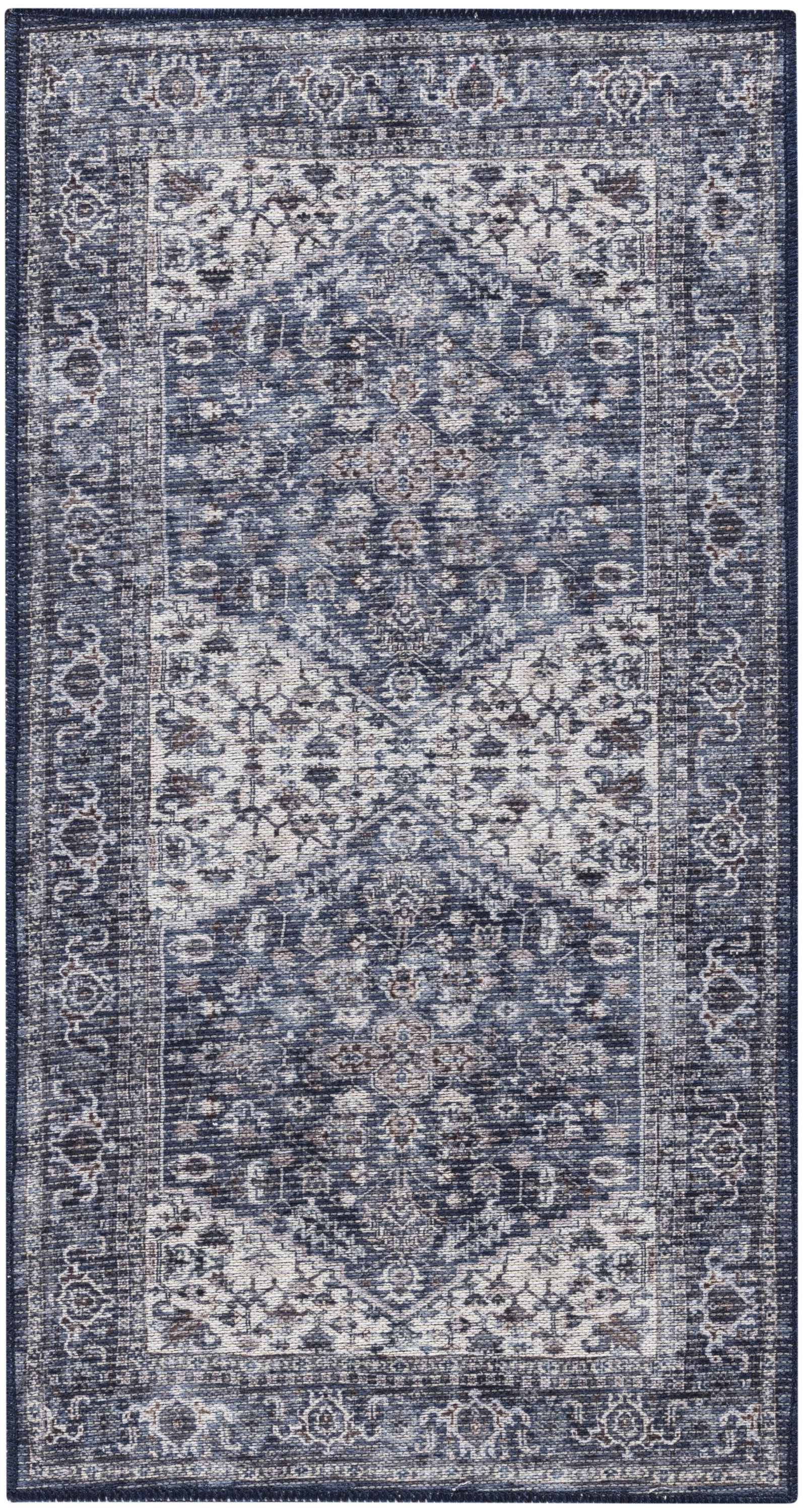 Nourison New Concept Washables 3' x 5' Navy Ivory Vintage Indoor Rug