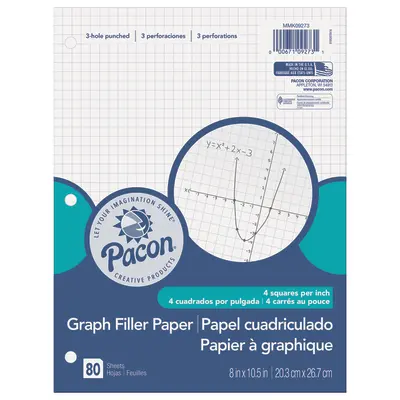 Pacon  Graphing Paper, White, 2-sided, 1/4 in quadrille ruled 8