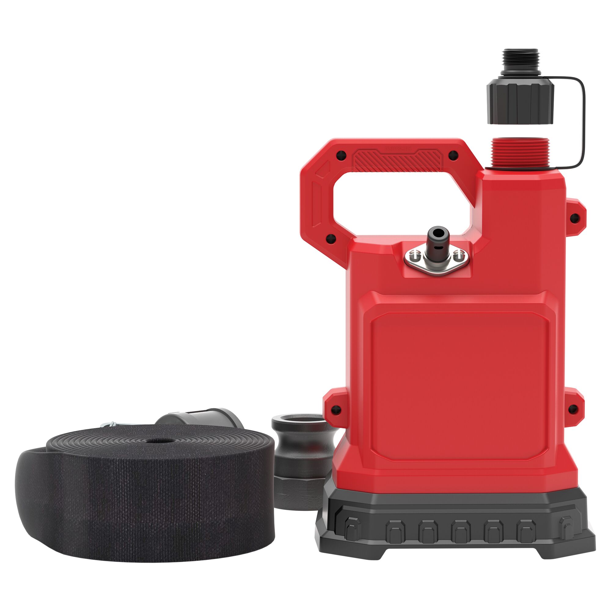 1-4HP WATER/UTILITY PUMP REINFORCED THERMOPLASTIC SUBMERSIBLE WITH PVC LAYFLAT HOSE KIT AND ADAPTERS BACK VIEW