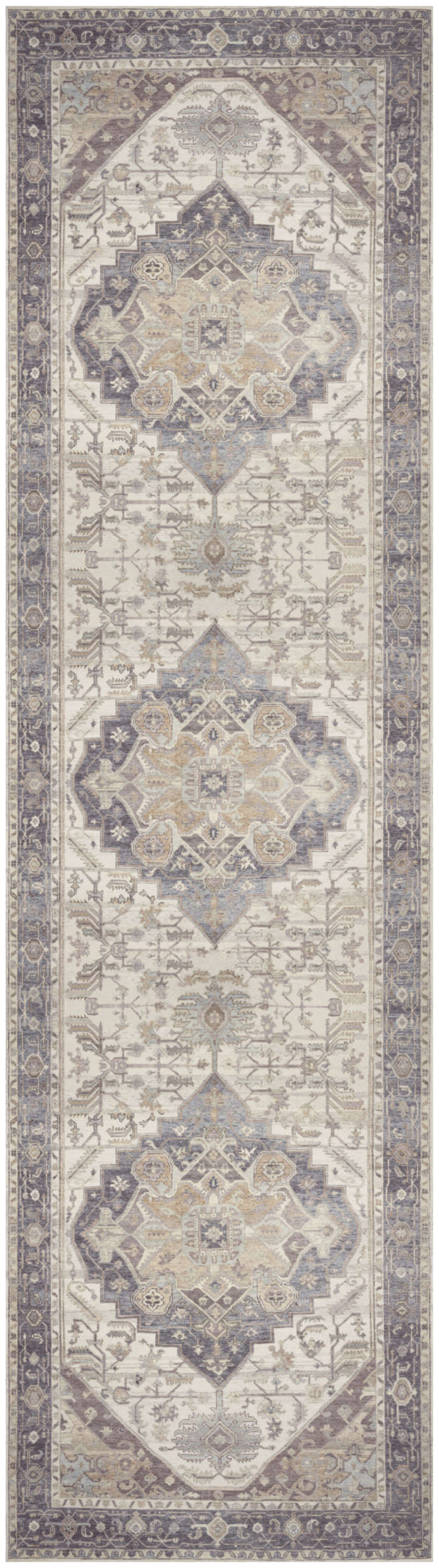 Nourison Vintage Washables 2'2" x 8' Ivory Purple Vintage Indoor Rug