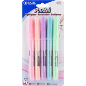 Pen Style Highlighter with Pocket Clip, Pastel, Pack of 5