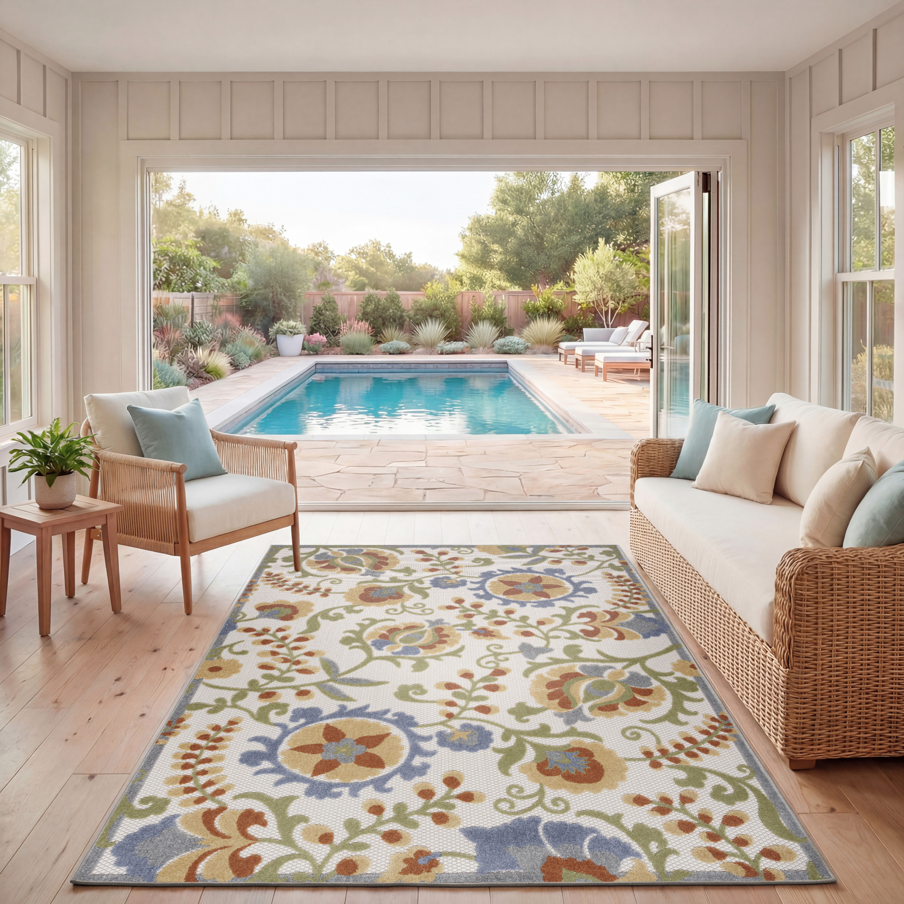 Nourison Aloha 3'6" x 5'6" Ivory Blue Outdoor Rug