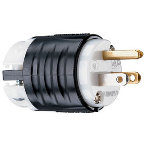 Black/White Nylon 15A 125V 2P3W Straight Blade Plug, Extra-Hard Use Specification Grade