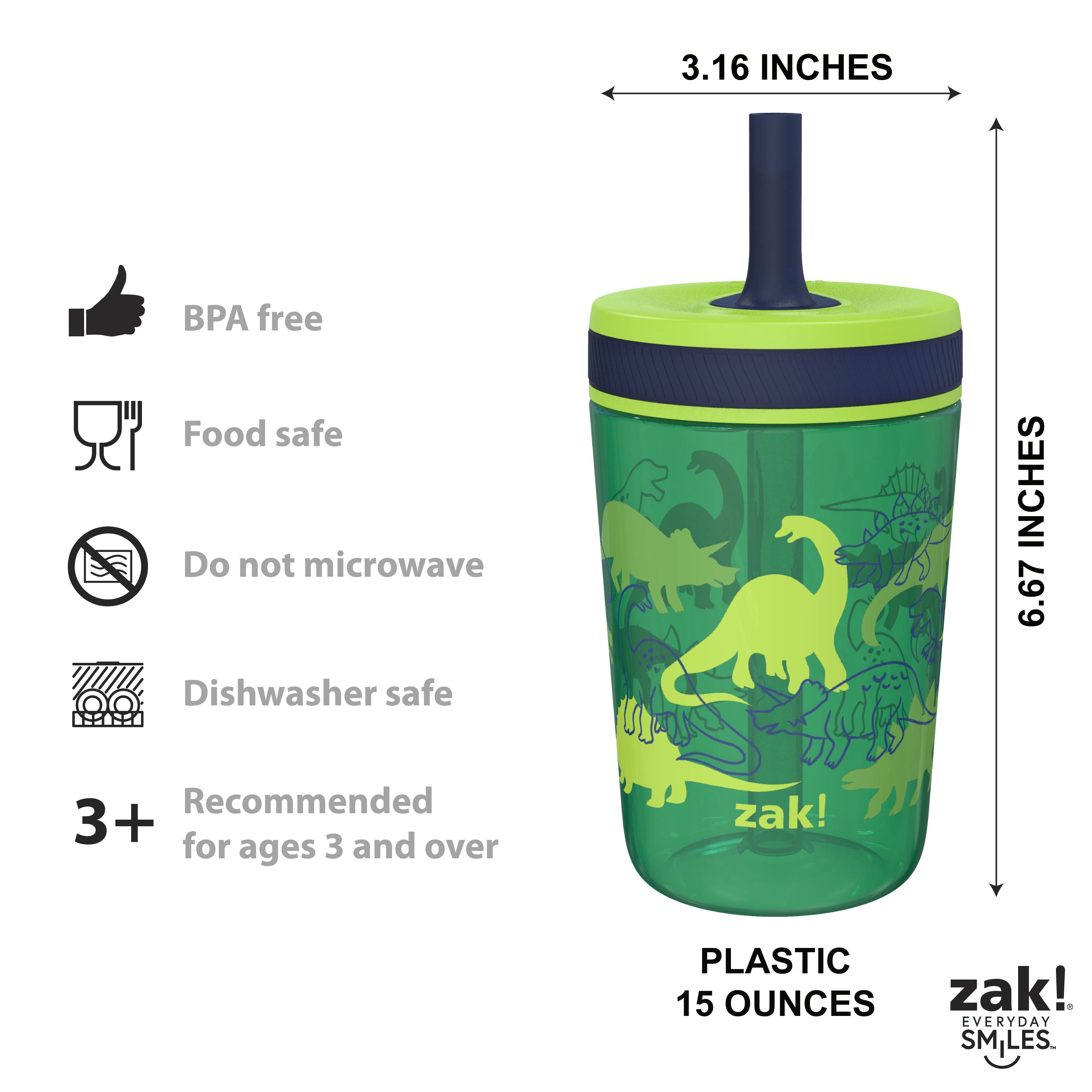 Zak Hydration 15  ounce Plastic Tumbler, Dino Camo, 3-piece set slideshow image 6