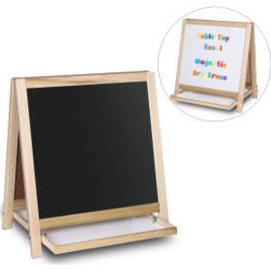 Magnetic Table Top Easel White Dry Erase/Black Chalkboard, 19.5"H x 18"W