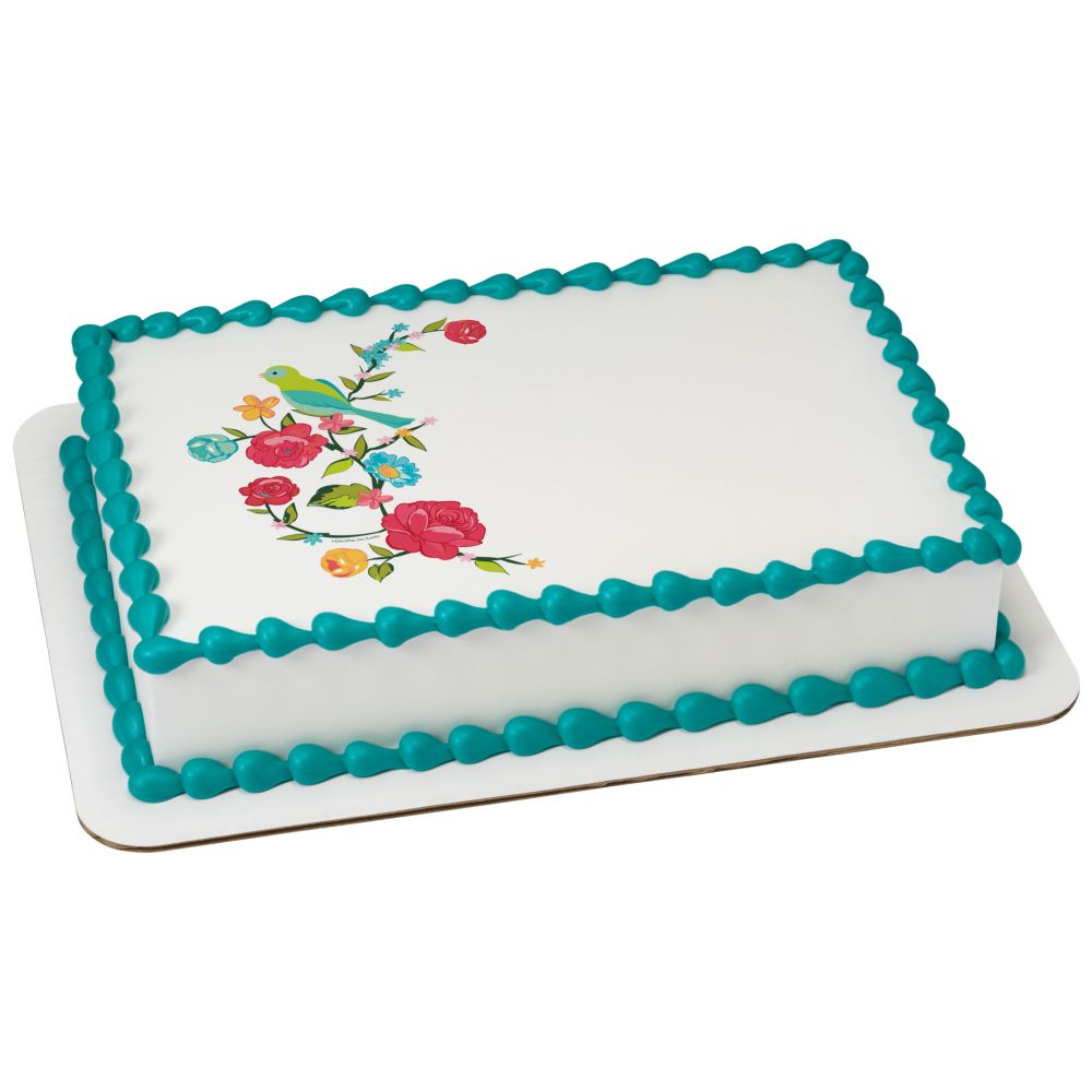 Image Cake Bird on Blooming Branch