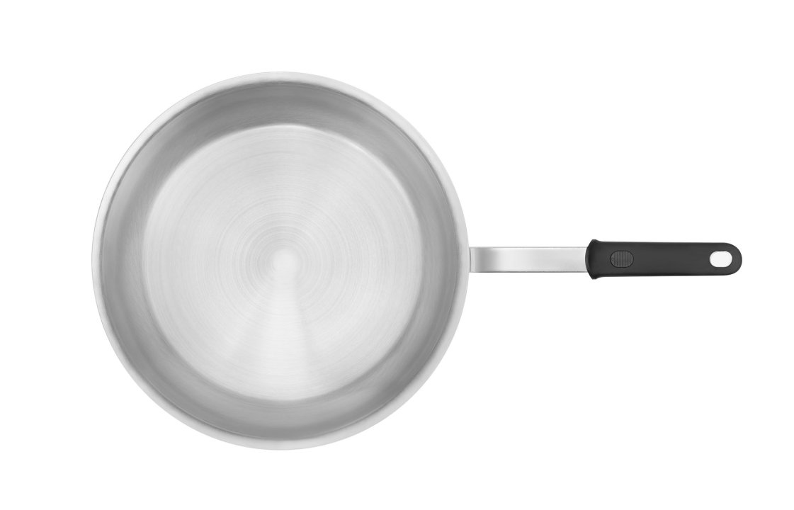 14-inch Wear-Ever® rivetless fry pan with natural finish and silicone handle
