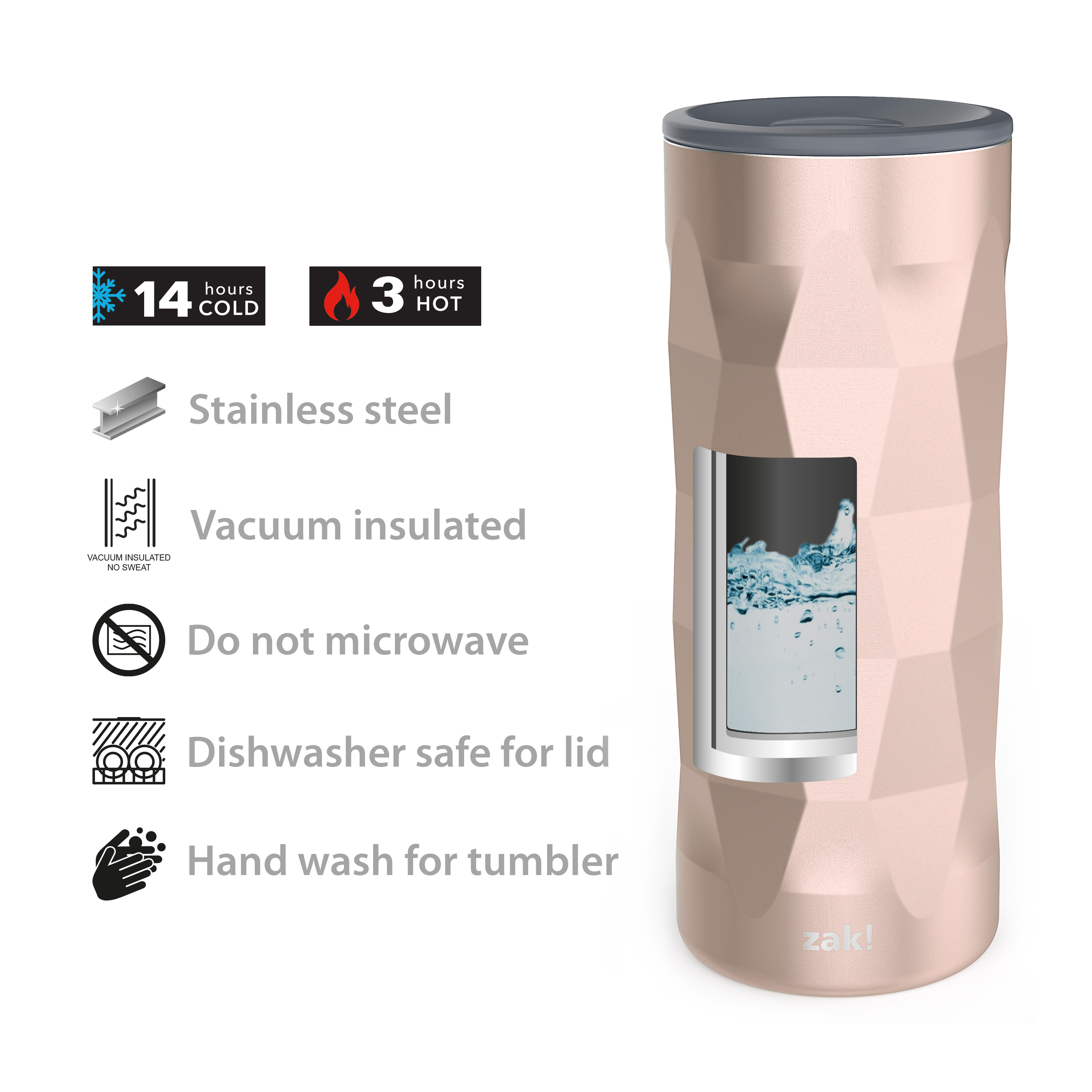 Fractal 16 ounce Vacuum Insulated Stainless Steel Tumbler, Rose Gold slideshow image 8 Fractal 16 ounce Vacuum Insulated Stainless Steel Tumbler, Rose Gold slideshow image 8