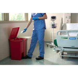 Rubbermaid Commercial, Legacy, 18 gal, Plastic, Red, Rectangle, Receptacle