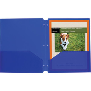 Two-Pocket Poly Portfolios with Three-Hole Punch, Blue, Box of 25